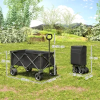 Outsunny Carrito de Jardín Plegable con Ruedas Grandes Todo Terreno y Mango Ajustable Carga 100 kg para Campaña Compra Negro(m-3)