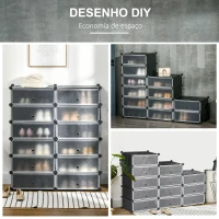 HOMCOM Sapateira Modular de Cubos de Plástico Armário Modular para Sapatos com 12 Cubos com Porta Desenho de DIY 94x37x108 cm Preto(m-5)