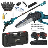 Outsunny Mini Motosserra a Bateria 8 Polegadas 6000mAh Motosserra Elétrica com Motor sem Escovas de 580W 2 Baterias 42x29x10,5 cm Azul