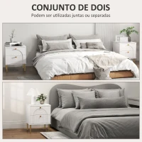 HOMCOM Conjunto de 2 Mesas de Cabeceira com 2 Gavetas e Pés de Aço Estilo Moderno 40x35x50 cm Branco(m-4)