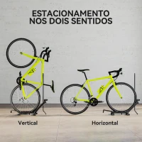 SPORTNOW Suporte de Chão para Bicicletas Vertical e Horizontal com Altura Ajustável para Rodas de 20"-29" e 700c 75x41x71-81 cm Preto(m-4)