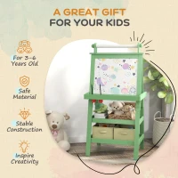 AIYAPLAY 3 in 1 Kids Easel Double-Sided Magnetic Whiteboard and Chalkboard with Paper Roll, Storage Baskets - Green(m-6)