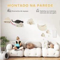 PawHut Conjunto de Prateleiras de Escalada para Gatos de 6 Peças com Rede Plataformas Escadas Tábua de Arranhar e Poste de Sisal Bege(m-4)