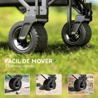 Outsunny Carrinho de Praia com Rodas Grandes Carrinho de Jardim Dobrável com Puxador Ajustável 90x48x92 cm Preto(m-7)