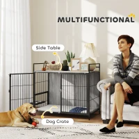 PawHut Large Dog Crate Furniture with Rotating Bowl Holder, 2 Bowls, 2 Doors, for Large Dogs, 100 x 60 x 88 cm, Grey(m-4)