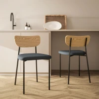 HOMCOM Lot de 2 chaises de salle à manger avec pieds en acier, dossier incurvé et assise rembourrée, gris et effet bois naturel(m-2)