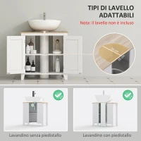HOMCOM Waschbeckenunterschrank, Badschrank, langlebig, versetzbarer Einlegeboden, 60x30x60cm, Weiß/Natur(m-4)