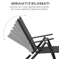 Outsunny Set 2 Sdraio da Giardino Pieghevoli con Schienale Regolabile, 64x134x95cm, Nero(m-5)
