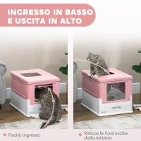 PawHut Lettiera per Gatti Chiusa in PP a 2 Porte con Paletta e Vassoio Estraibile, 47.5x35.5x36.7 cm, Rosa e Bianco(m-5)