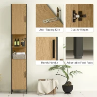 HOMCOM Tall Bathroom Cabinet with 2 Doors, Open Compartments and Adjustable Shelves - Natural Wood Finish(m-6)