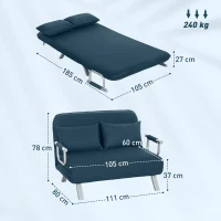 HOMCOM Two-Seater Click-Clack Sofa Bed - Navy Blue(m-3)