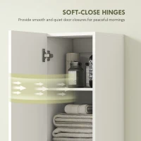 HOMCOM Wall Mounted Tall Bathroom Storage Cabinet with Soft-Close Hinges, Slim Bathroom Cabinet with 2 Doors, White(m-5)