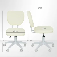 Vinsetto Vanity Office Chair, PU Leather Computer Chair for Home, with Adjustable Height, Armless, Swivel Wheels, Cream(m-3)