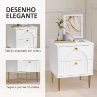 HOMCOM Conjunto de 2 Mesas de Cabeceira com 2 Gavetas e Pés de Aço Estilo Moderno 40x35x50 cm Branco(m-6)