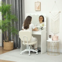 Vinsetto Vanity Office Chair, PU Leather Computer Chair for Home, with Adjustable Height, Armless, Swivel Wheels, Cream(m-7)