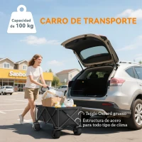 Outsunny Carrito de Jardín Plegable con Ruedas Grandes Todo Terreno y Mango Ajustable Carga 100 kg para Campaña Compra Negro(m-4)