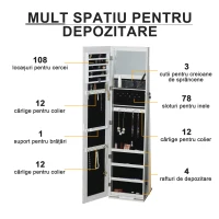 HOMCOM Oglindă-Portbijuterii LED cu 4 Rafturi și Spații de Depozitare Alb(m-5)