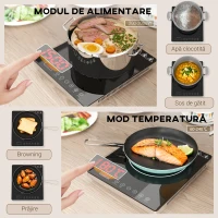 HOMCOM Placă Inducție 2000W Temperatură Reglabilă, Plastic și Sticlă, 31x27x4.2 cm, Negru(m-7)