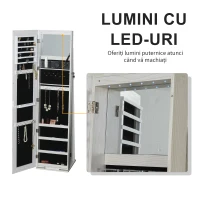 HOMCOM Oglindă-Portbijuterii LED cu 4 Rafturi și Spații de Depozitare Alb(m-4)