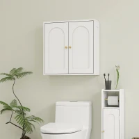 HOMCOM Mueble de Baño Colgar con Estantes 2 Puertas con Diseño de Arco Tiradores Dorados 60x20x60 cm Blanco(m-6)