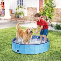PawHut Piscina para Perros Grandes Plegable con Aspersor de PVC Antideslizante Resistente al Desgaste Ø120x30 cm Azul Claro(m-2)