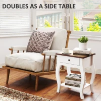 HOMCOM 2pcs Bedside Tables with Drawer, French Style Bedside Cabinets with Open Shelf for Bedroom, Living Room, White(m-6)