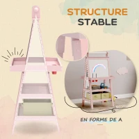 AIYAPLAY Tableau chevalet enfant 3 en 1 avec tableau blanc magnétique, tableau à craie, rouleau papier, 2 paniers, 3-6 ans, rose(m-7)