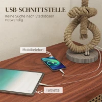 HOMCOM Tischleuchte im maritimen Stil, USB-Ladeanschluss, warm, Seil-Dekor, 30x30x55 cm(m-6)