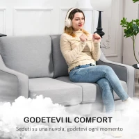 HOMCOM Divano 2 Posti Moderno e Salvaspazio in Tessuto Effetto Lino, 136x77x86 cm;, Grigio Chiaro(m-4)