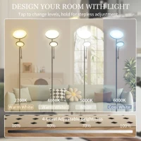 HOMCOM LED Floor Lamp for Living Room, Stepless Dimmable Standing Lamp, Mother and Child Uplighter with Reading Light, 4 Scene Modes, 2700K-6500K Colour Temps, 4 Brightness Levels, Remote Control(m-5)