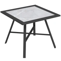 Outsunny Mesa Auxiliar de Jardín con Encimera de Aspecto Piedra Gris y Estructura Negra 55x55x46 cm Mesita de Exterior Compacta(m-10)