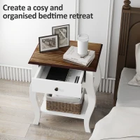 HOMCOM 2pcs Bedside Tables with Drawer, French Style Bedside Cabinets with Open Shelf for Bedroom, Living Room, White(m-5)