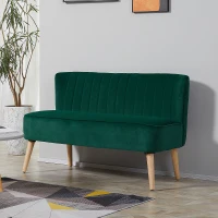 HOMCOM Sofa Retrodesign 2-zitsbank, houten poten, 117 cm x 56,5 cm x 77 cm, Donkergroen(m-9)