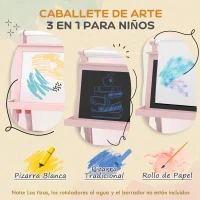 AIYAPLAY Pizarra Infantil Caballete 3 en 1 Caballete de Pintura para Niños de Doble Cara con Rollo de Papel y Cestas Rosa Palo(m-4)