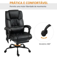 Vinsetto Cadeira de Escritório com Massagem de 6 Pontos Encosto Alto Reclinável Apoio para Pés e Controlo Remoto 66x75x112-122 cm Preto(m-9)