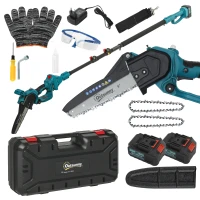 Outsunny Mini Motosserra a Bateria 8 Polegadas 6000mAh Motosserra Elétrica com Motor sem Escovas de 580W 2 Baterias 42x29x10,5 cm Azul(m-10)