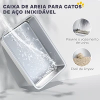 PawHut Caixa de Areia para Gatos Fechada com Bandeja de Aço Inoxidável Tampa Removível Bordos Altos e Pá 60,5x40,5x42 cm Branco(m-6)