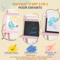 AIYAPLAY Tableau chevalet enfant 3 en 1 avec tableau blanc magnétique, tableau à craie, rouleau papier, 2 paniers, 3-6 ans, rose(m-4)