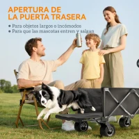 Outsunny Carrito de Jardín Plegable con Ruedas Grandes Todo Terreno y Mango Ajustable Carga 100 kg para Campaña Compra Negro(m-6)