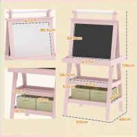 AIYAPLAY Lavagna per Bambini con Cavalletto 3 in 1, Rotolo di Carta e 2 Contenitori, in Legno, 59x48x118 cm, Rosa(m-3)
