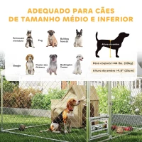 PawHut Canil Exterior com Toldo 2x2x1,54 m Gaiola para Cães em Aço Galvanizado com Suporte para Comida Giratório e Ajustável Prata(m-9)