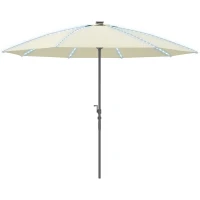 Outsunny Chapéu de Sol de Jardim com Luzes LED Ø300x256 cm Manivela  Proteção UV50+ e Mastro de Alumínio Creme(m-11)