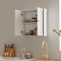 HOMCOM Mueble de Baño Colgar con Estantes 2 Puertas con Diseño de Arco Tiradores Dorados 60x20x60 cm Blanco(m-7)