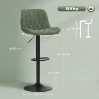 HOMCOM Breakfast Bar Stools Set of 2 Linen upholstery 60-80cm Adjustable Height - Green(m-3)