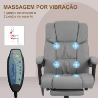 Vinsetto Cadeira de Escritório com Massagem de 6 Pontos Encosto Alto Reclinável Apoio para Pés e Controlo Remoto 66x75x112-122 cm Cinza(m-6)