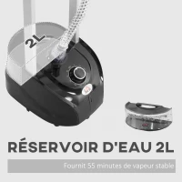 HOMCOM Défroisseur vapeur vertical 1950 W 32g/min, réservoir d'eau 2 L, tige télescopique, 11 températures réglables, noir(m-5)