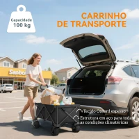 Outsunny Carrinho de Praia com Rodas Grandes Carrinho de Jardim Dobrável com Puxador Ajustável 90x48x92 cm Preto(m-4)