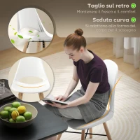 HOMCOM Set di 2 Sedie da Pranzo in Plastica e Legno Stile Nordico con Schienale Curvato, Bianco(m-4)