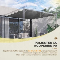 Outsunny Copertina retractabila pentru pergola, Copertina de rezerva din material textil pentru pergola de 3 x 3 (m), gri inchis(m-4)