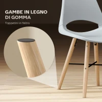 HOMCOM Set di 2 Sedie da Pranzo in Plastica e Legno Stile Nordico con Schienale Curvato, Grigio(m-5)